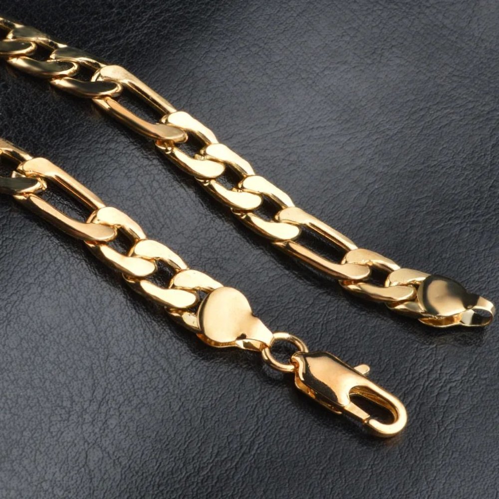 20 Inch Figaro Necklace 8mm Wide 18K Yellow Gold - Picture 4 of 9